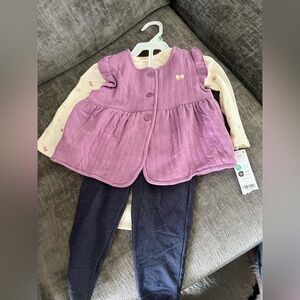 NWT Carters Purple Vest with Cream Top and Denim Pants Set, size 12-18 mos